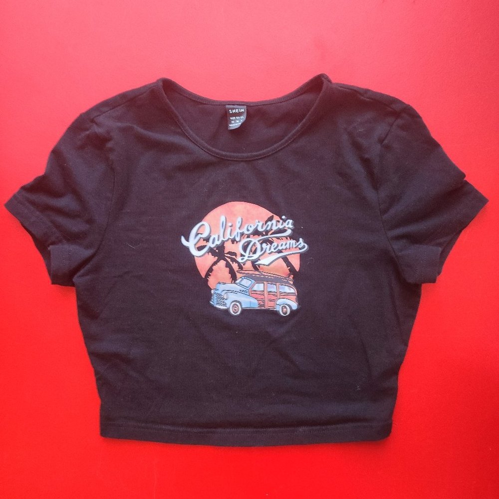 Shein vintage design black crop top women's size 6